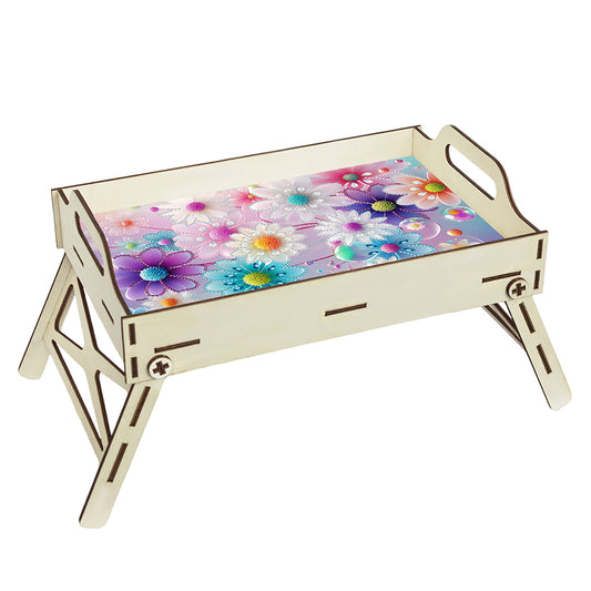5D DIY Flower Diamond Painting Wooden Serving Tray with Handle for Home Decor