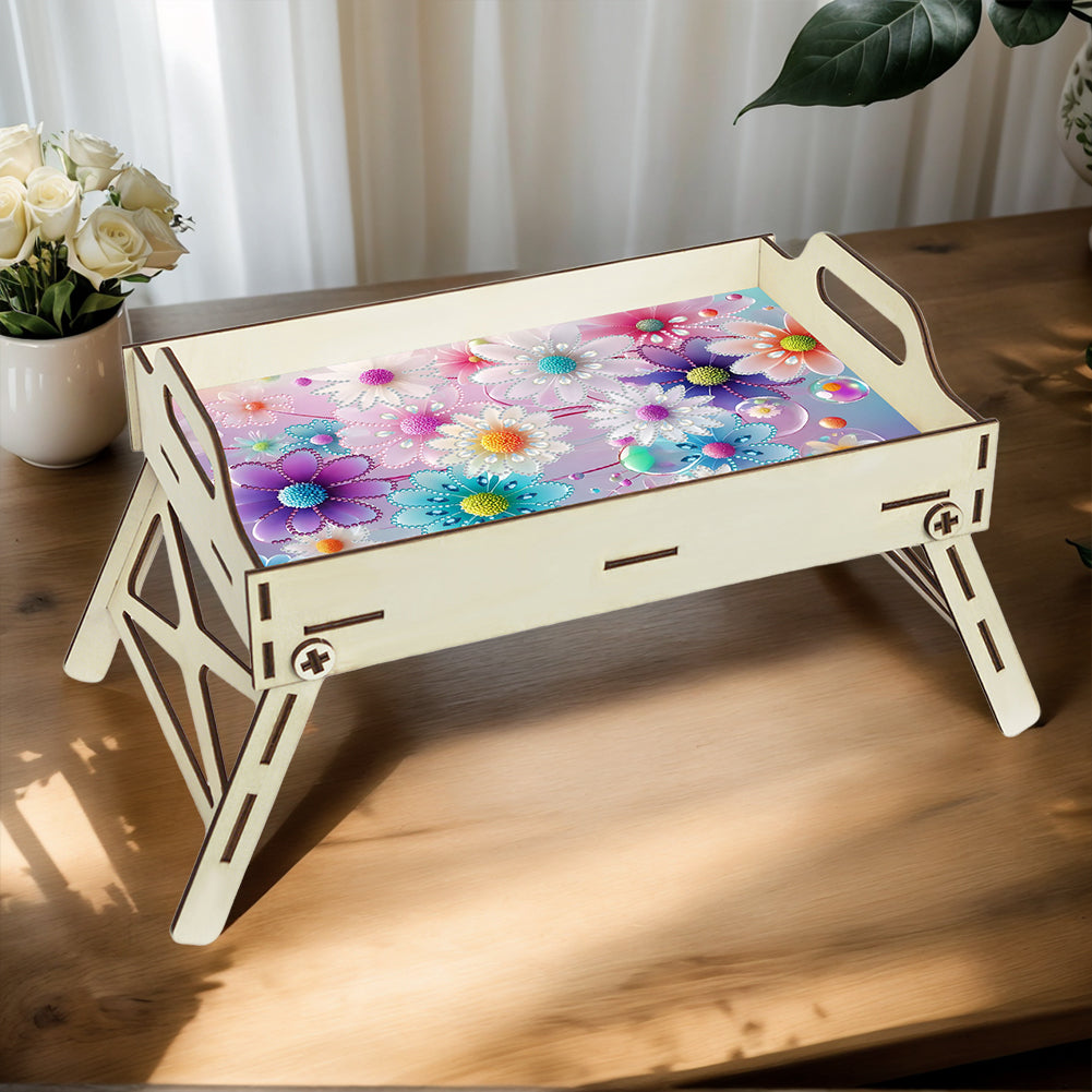 DIY Diamond Painted Dining Plate with Handle Wooden Food Tray Home Decor Gift