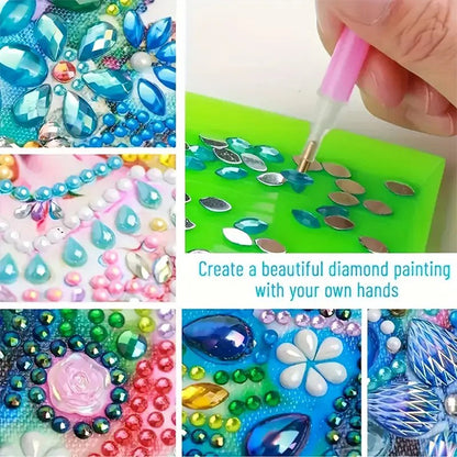 DIY Diamond Painted Dining Plate with Handle Wooden Food Tray Home Decor Gift