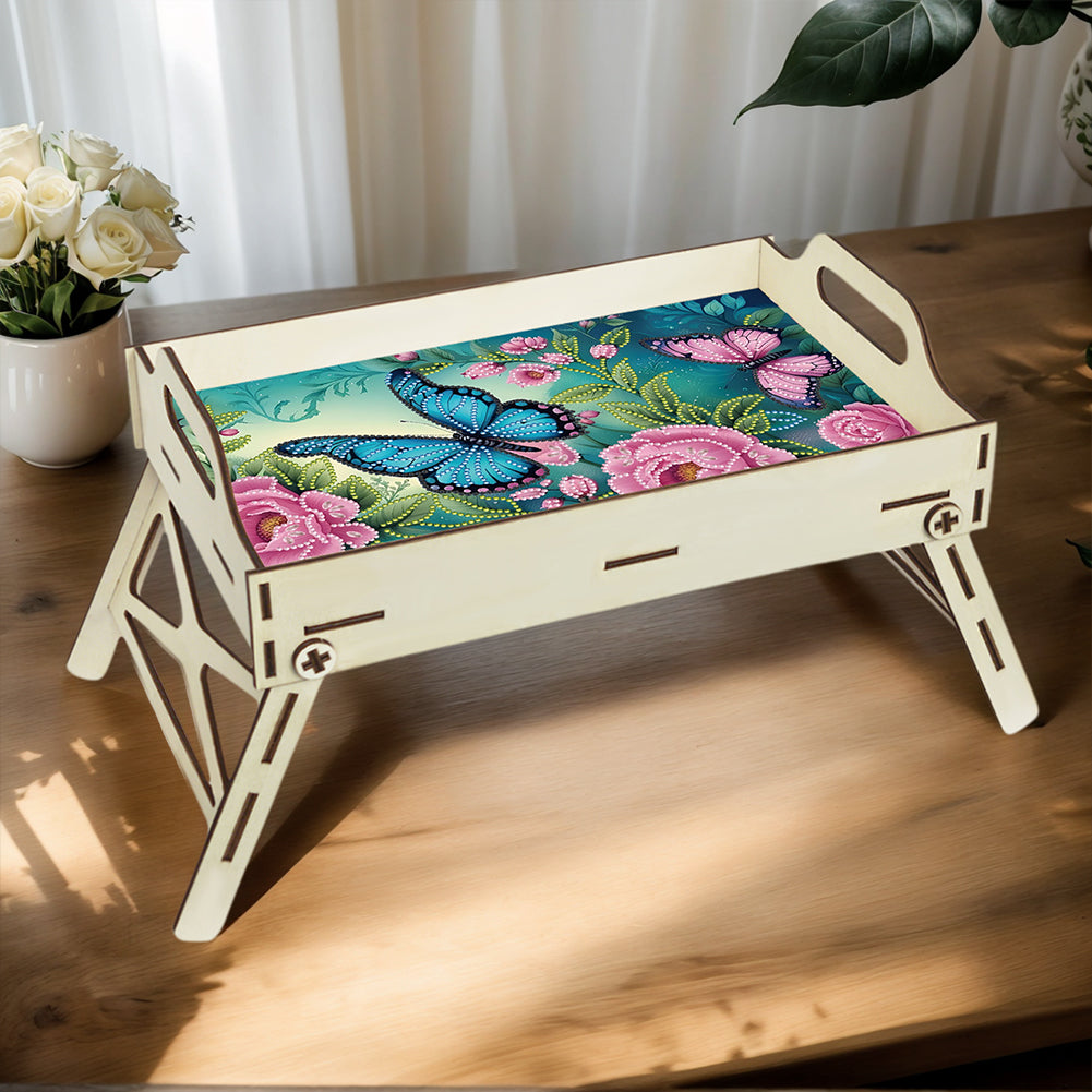DIY Diamond Painted Dining Plate with Handle Wooden Food Tray Home Decor Gift
