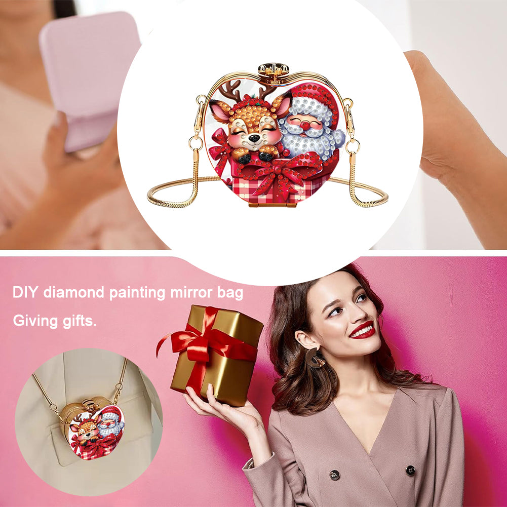 Deer and Santa DIY Diamond Painting Shoulder Bag for Coins Lipstick Earphones