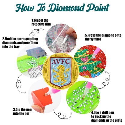 6pcs Aston Villa FC DIY Diamond Painting Coasters Kits with Holder for Adult