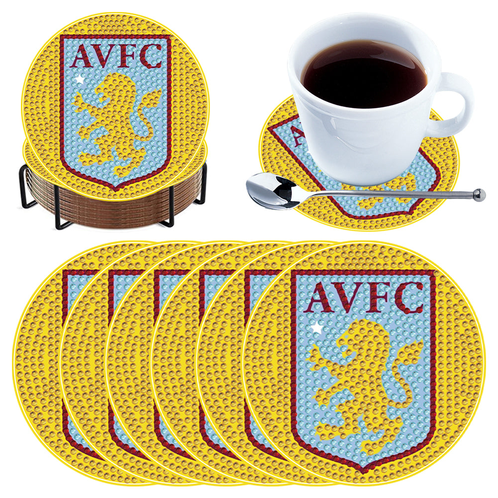 6pcs Aston Villa FC DIY Diamond Painting Coasters Kits with Holder for Adult