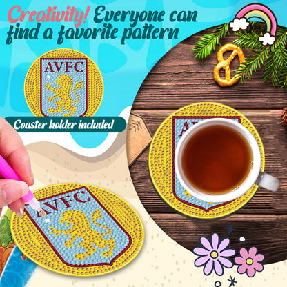 6pcs Aston Villa FC DIY Diamond Painting Coasters Kits with Holder for Adult