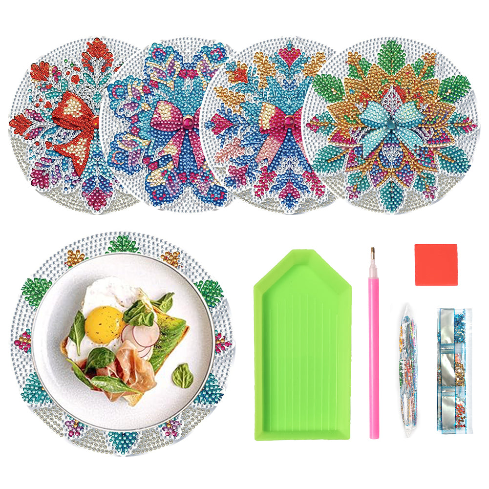 4pcs Christmas Diamond Art Coasters Kits for Home Party and Holiday Decorations