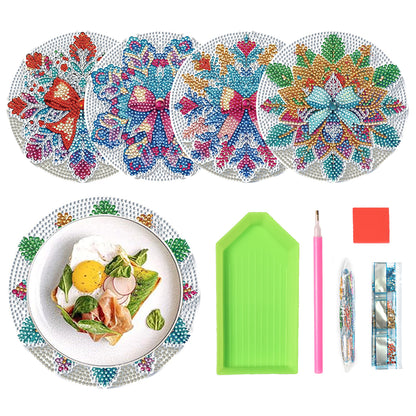 4 PCS Christmas Snowflake Diamond Painting Placemat Kit for Home Kitchen Parties