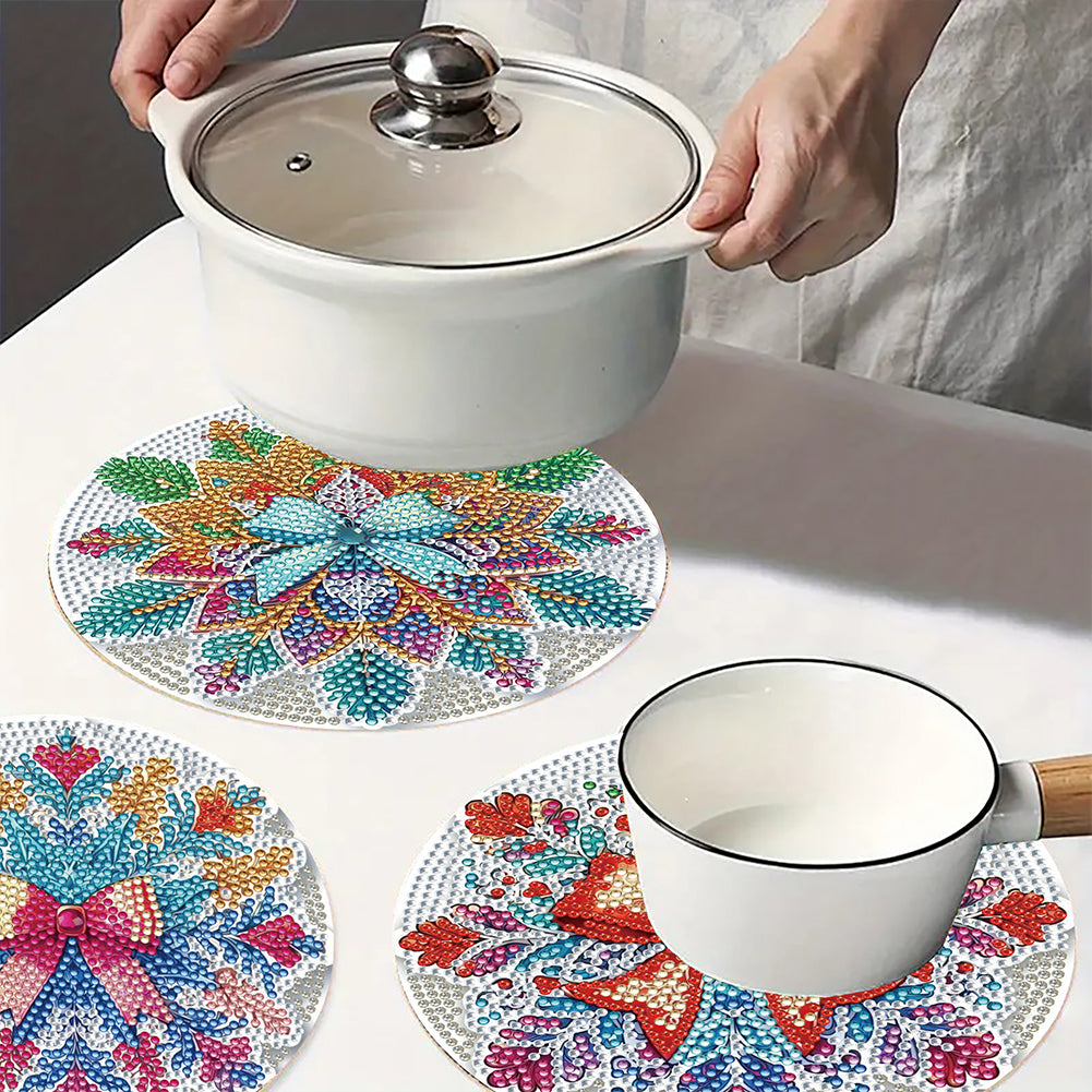 4 PCS Christmas Snowflake Diamond Painting Placemat Kit for Home Kitchen Parties