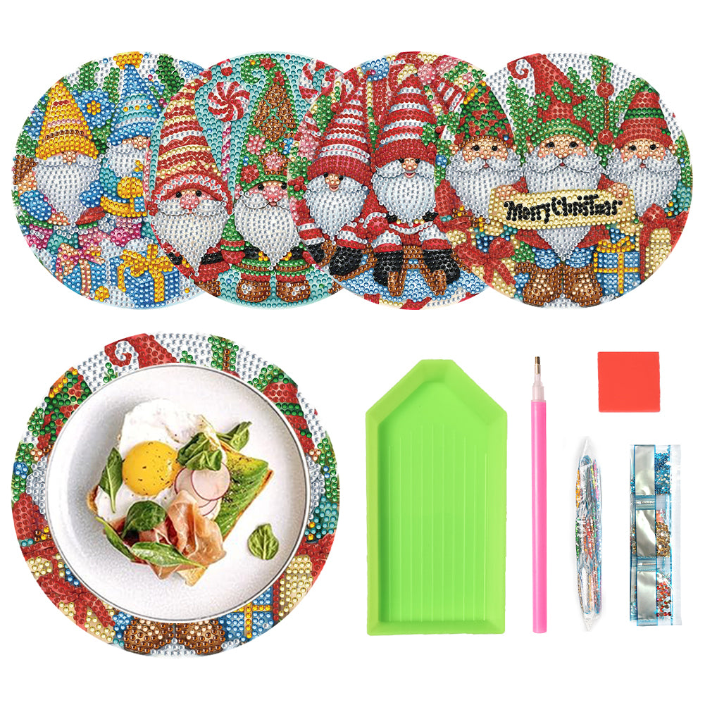 4pcs Christmas Diamond Art Coasters Kits for Home Party and Holiday Decorations
