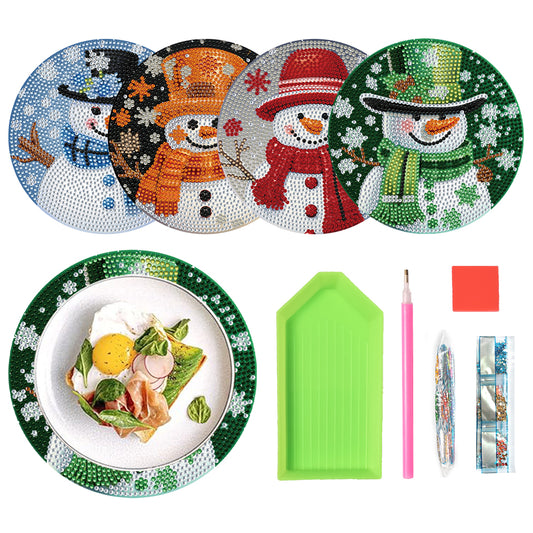 4 PCS Christmas Snowman Diamond Painting Placemat Kit for Home Kitchen Parties