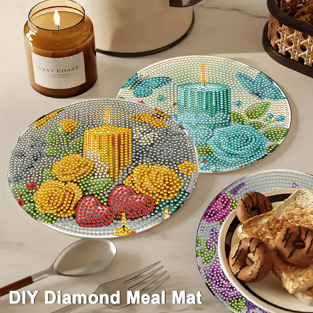 4 PCS Christmas Candle Diamond Painting Placemat Kit for Home Kitchen Parties
