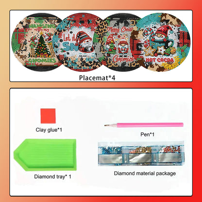 4 PCS Christmas Diamond Painting Placemat Kit for Home Kitchen Parties   Camping