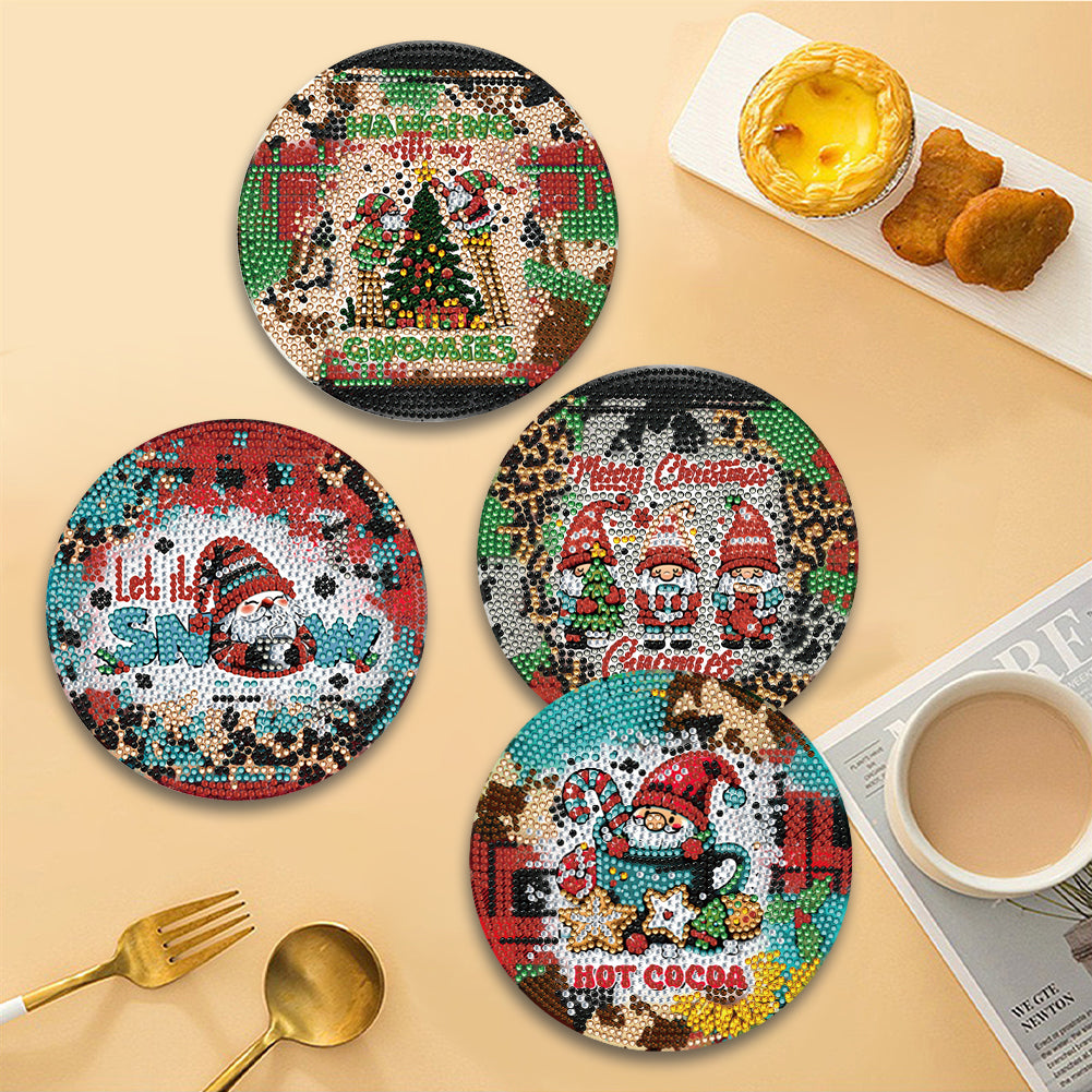 4pcs Christmas Diamond Art Coasters Kits for Home Party and Holiday Decorations