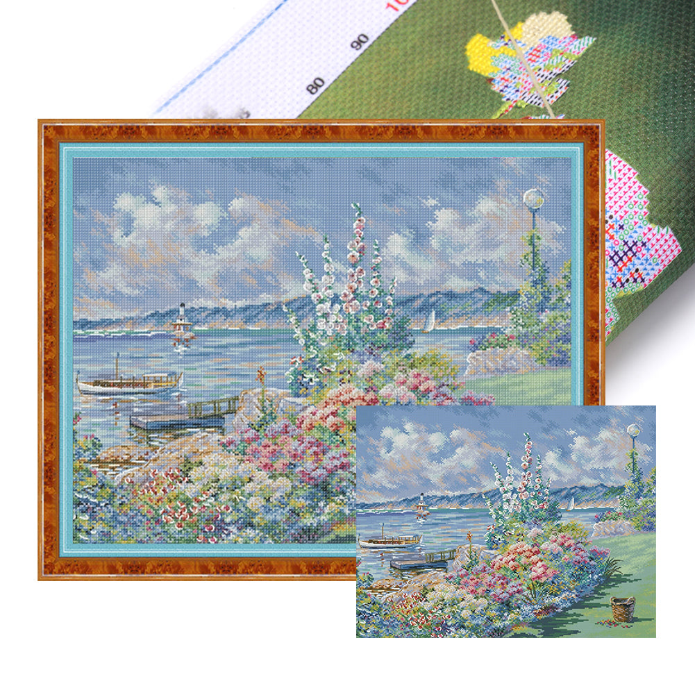 Seaside Flowers - 14CT Stamped Cross Stitch 55X45CM