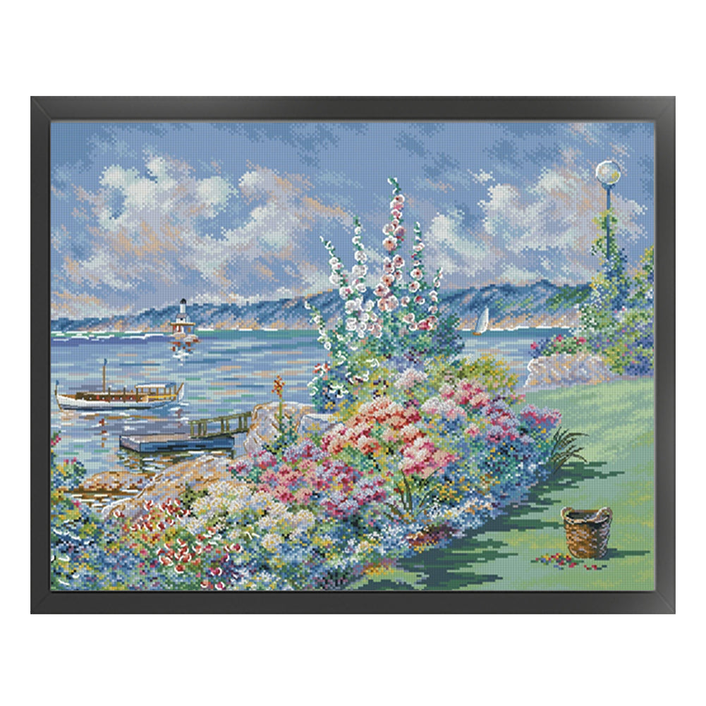 Seaside Flowers - 14CT Stamped Cross Stitch 55X45CM