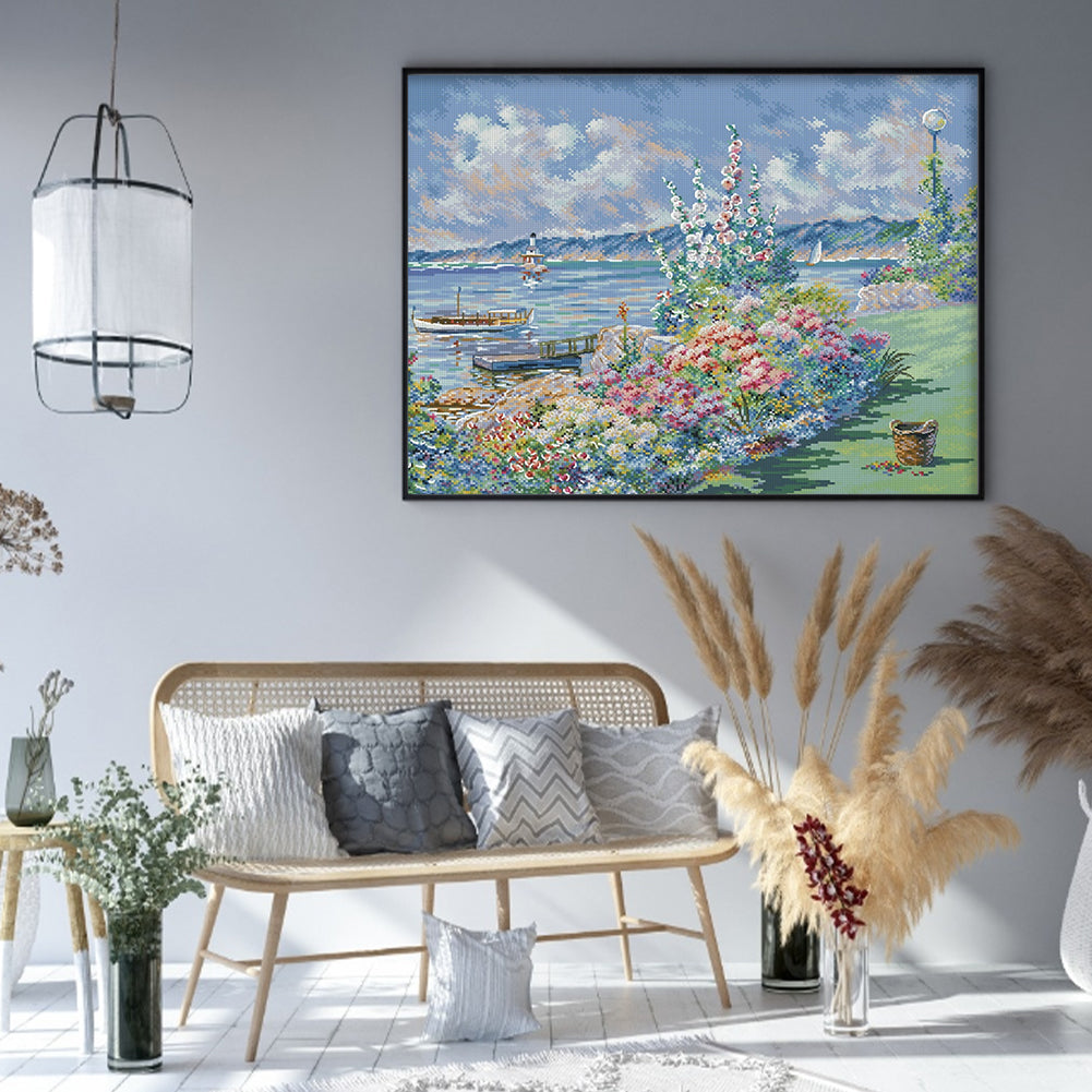 Seaside Flowers - 14CT Stamped Cross Stitch 55X45CM