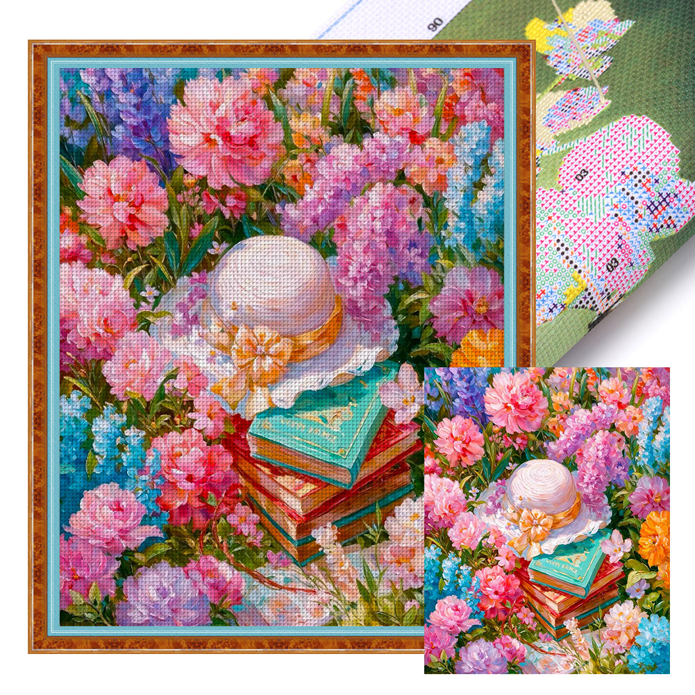 Hat In The Flowers - 14CT Stamped Cross Stitch 40*50CM