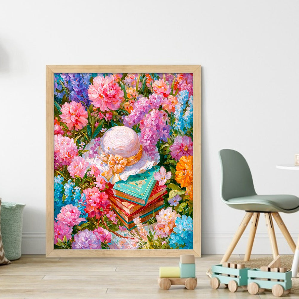 Hat In The Flowers - 14CT Stamped Cross Stitch 40*50CM