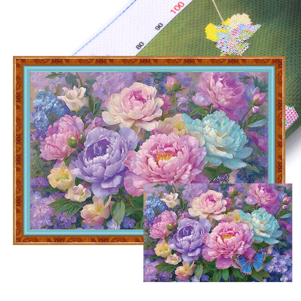 Flowers And Butterflies - 14CT Stamped Cross Stitch 60*40CM