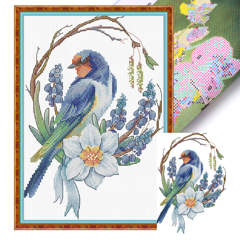 Bird Wreath - 14CT Counted Cross Stitch 21*31CM(Joy Sunday)
