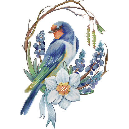Bird Wreath - 14CT Counted Cross Stitch 21*31CM(Joy Sunday)