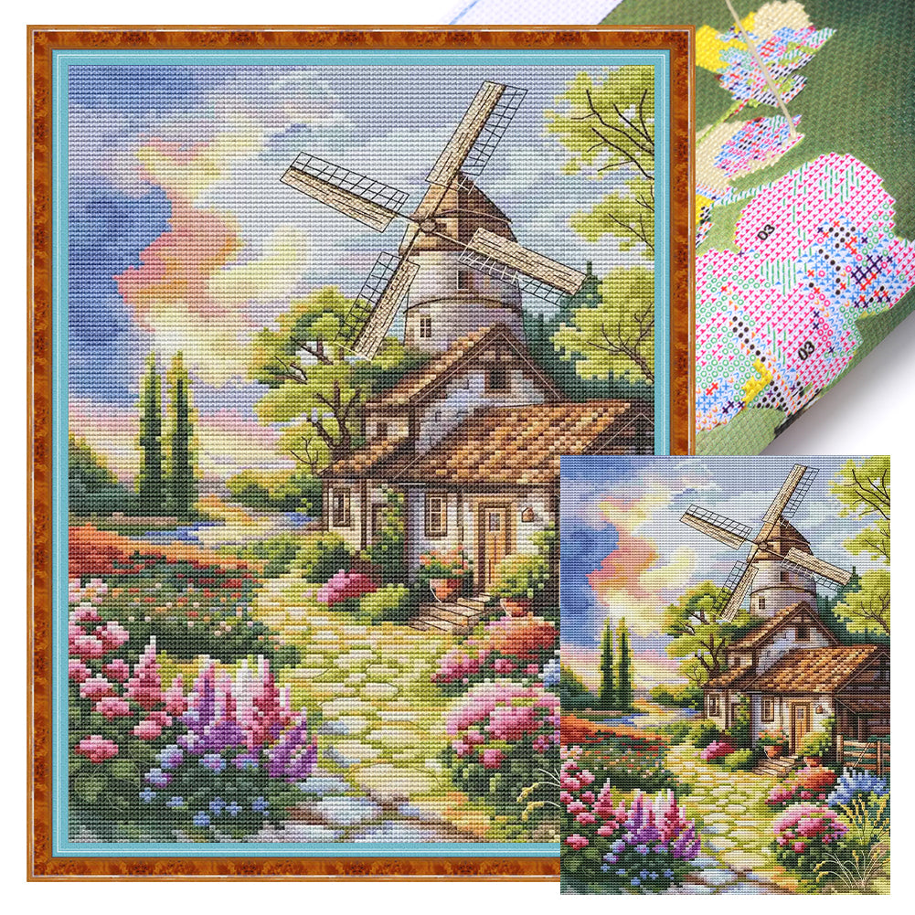 Windmill And Cottage 1 - 14CT Stamped Cross Stitch 30*40CM(Fairy Brand)