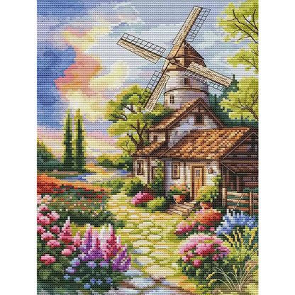 Windmill And Cottage 1 - 14CT Stamped Cross Stitch 30*40CM(Fairy Brand)