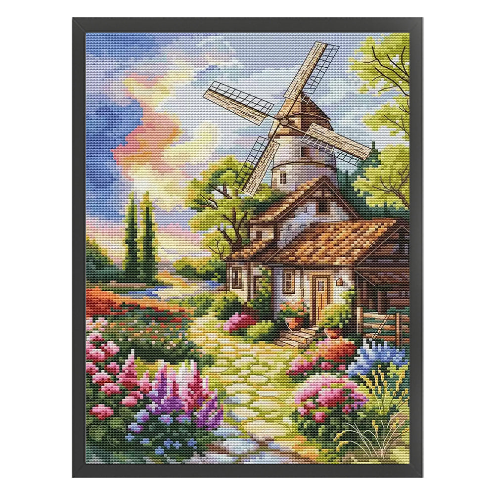 Windmill And Cottage 1 - 14CT Stamped Cross Stitch 30*40CM(Fairy Brand)