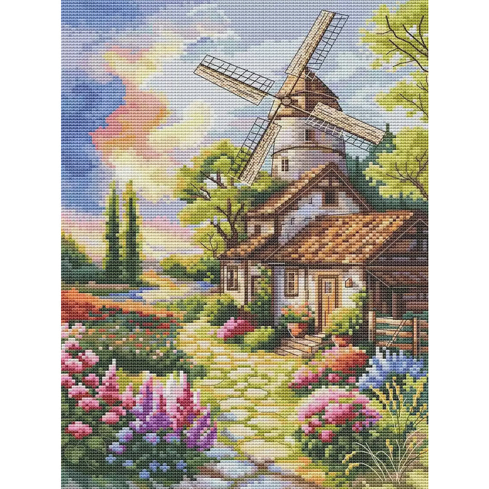 Windmill And Cottage 1 - 14CT Stamped Cross Stitch 30*40CM(Fairy Brand)