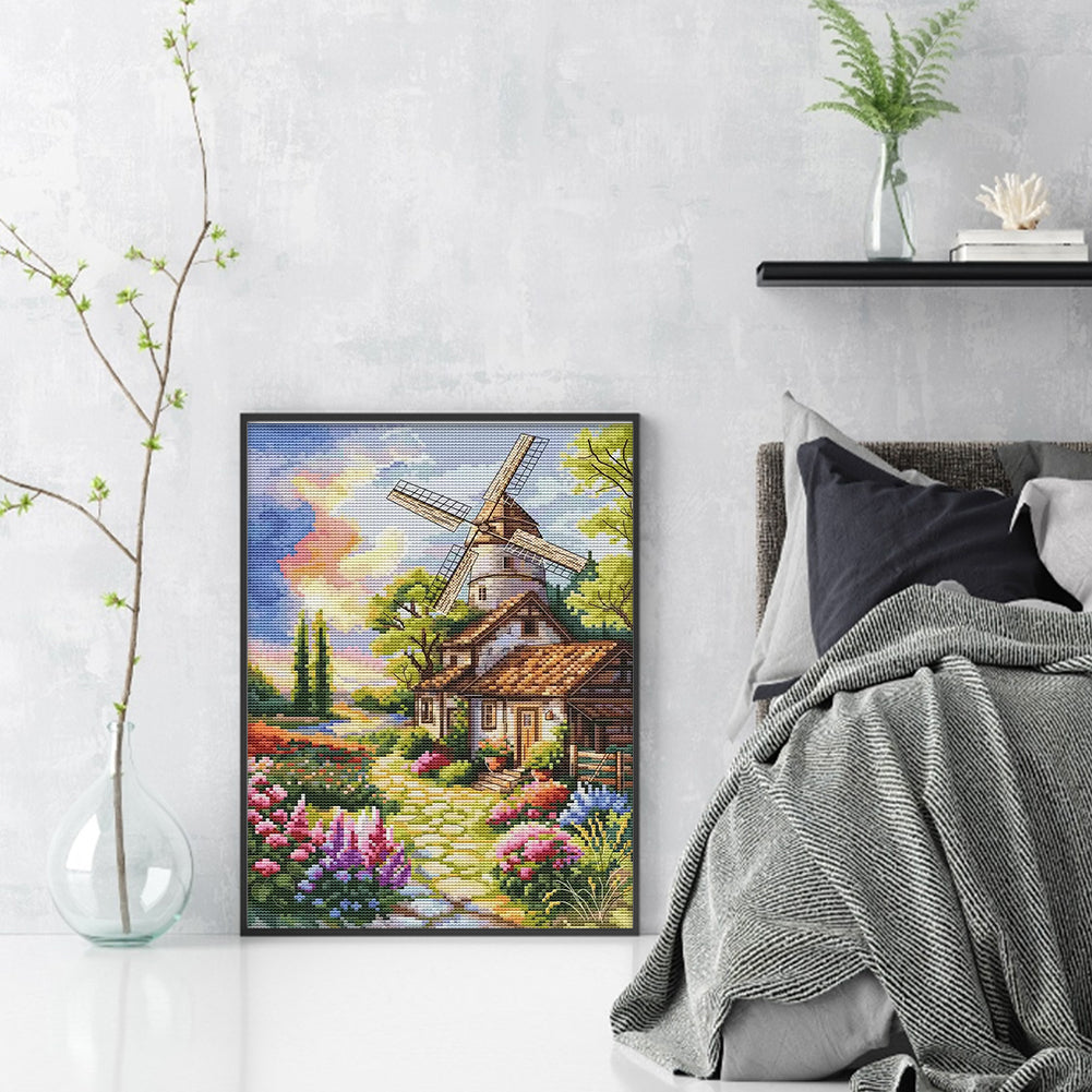 Windmill And Cottage 1 - 14CT Stamped Cross Stitch 30*40CM(Fairy Brand)