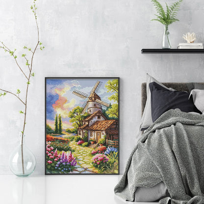 Windmill And Cottage 1 - 14CT Stamped Cross Stitch 30*40CM(Fairy Brand)