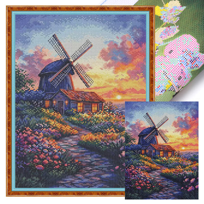 Windmill And Cottage 2 - 14CT Stamped Cross Stitch 30*40CM(Fairy Brand)