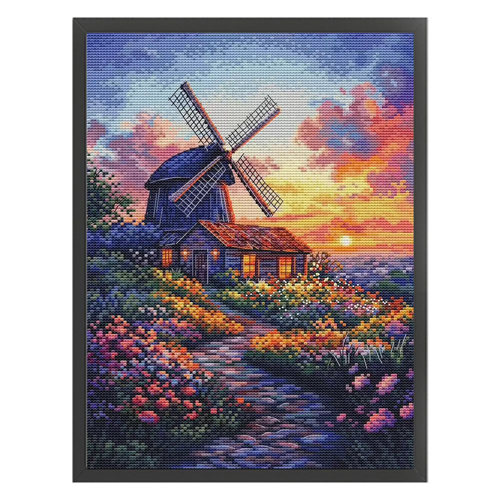 Windmill And Cottage 2 - 14CT Stamped Cross Stitch 30*40CM(Fairy Brand)