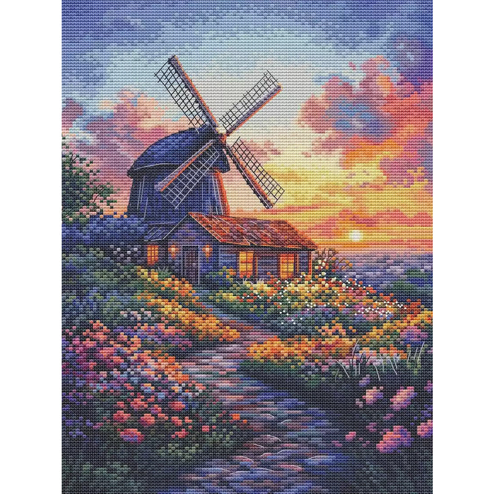 Windmill And Cottage 2 - 14CT Stamped Cross Stitch 30*40CM(Fairy Brand)