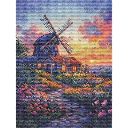 Windmill And Cottage 2 - 14CT Stamped Cross Stitch 30*40CM(Fairy Brand)