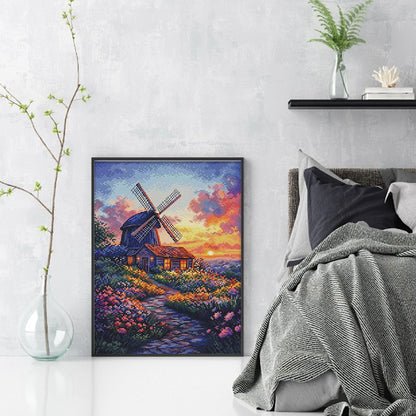 Windmill And Cottage 2 - 14CT Stamped Cross Stitch 30*40CM(Fairy Brand)