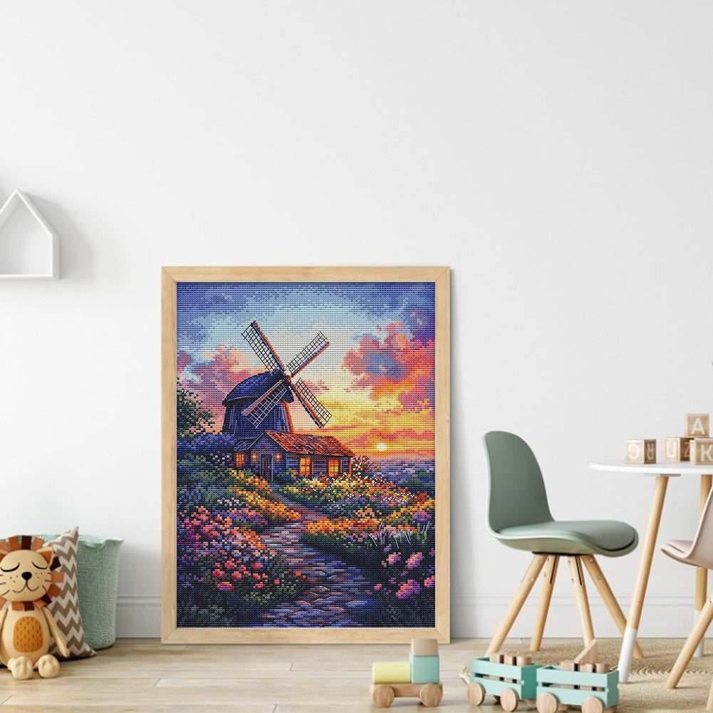 Windmill And Cottage 2 - 14CT Stamped Cross Stitch 30*40CM(Fairy Brand)