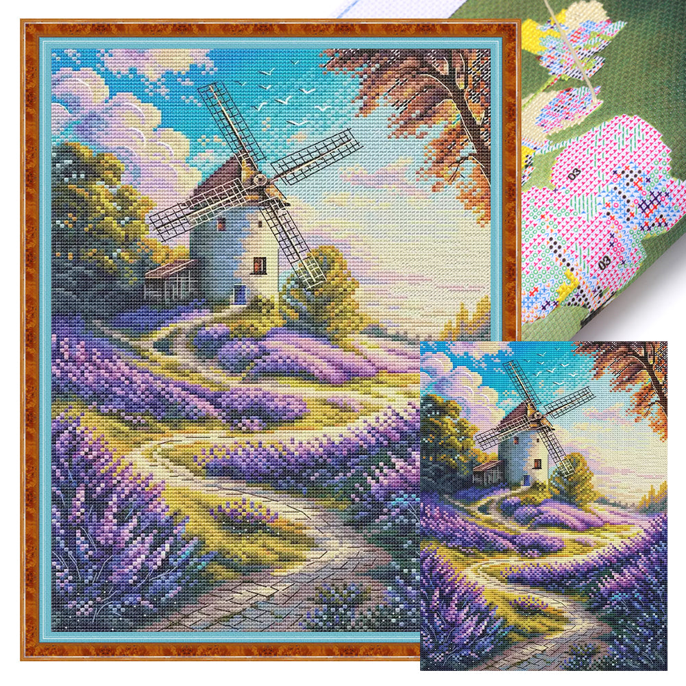 Windmill And Cottage 3 - 14CT Stamped Cross Stitch 30*40CM(Fairy Brand)