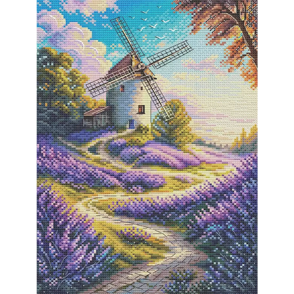 Windmill And Cottage 3 - 14CT Stamped Cross Stitch 30*40CM(Fairy Brand)