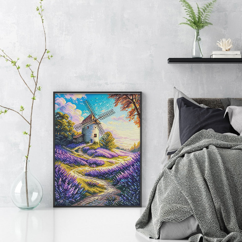 Windmill And Cottage 3 - 14CT Stamped Cross Stitch 30*40CM(Fairy Brand)