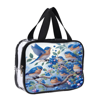 DIY Bluebird Diamond Painting Bling Rhinestone Makeup Bag Large Storage Bag