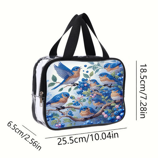 DIY Bluebird Diamond Painting Bling Rhinestone Makeup Bag Large Storage Bag