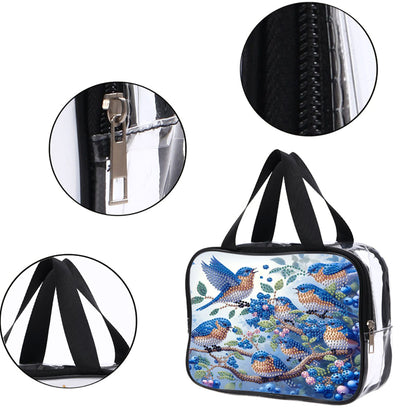 DIY Bluebird Diamond Painting Bling Rhinestone Makeup Bag Large Storage Bag
