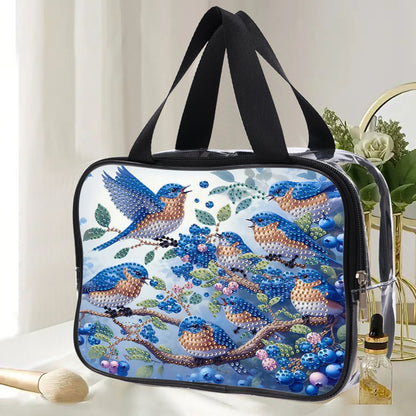 DIY Bluebird Diamond Painting Bling Rhinestone Makeup Bag Large Storage Bag