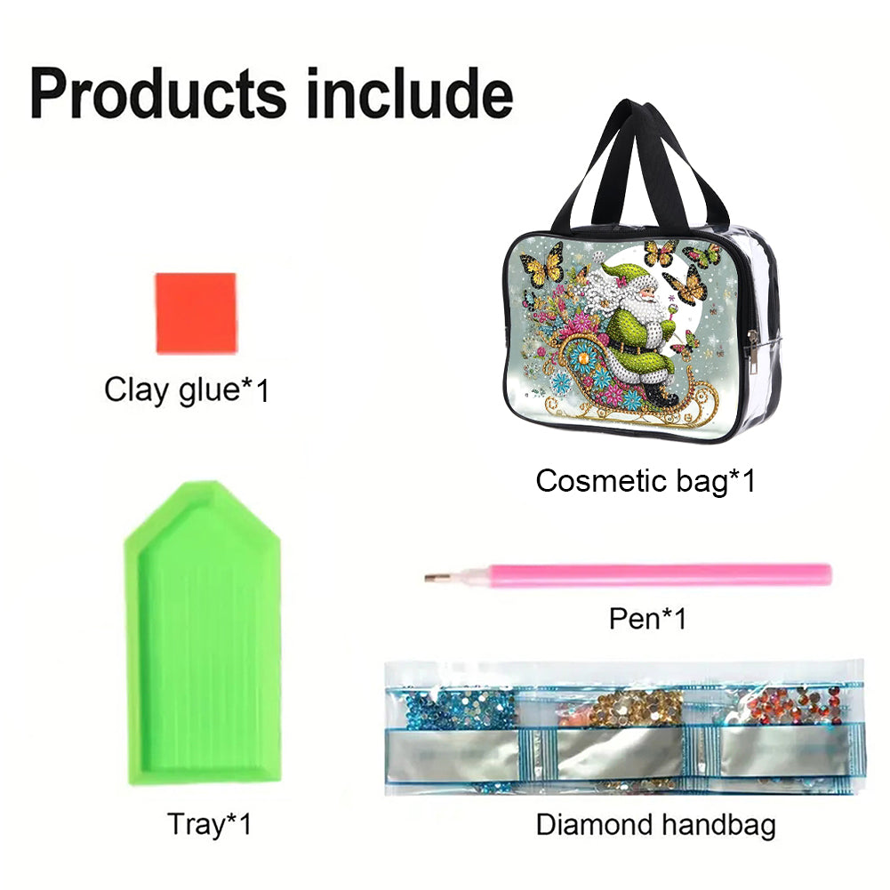 DIY Santa Claus Diamond Painting Bling Rhinestone Makeup Bag Large Storage Bag