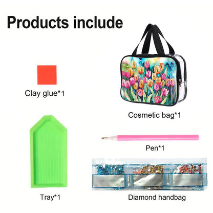 DIY Flower Diamond Painting Bling Rhinestone Makeup Bag Large Storage Bag