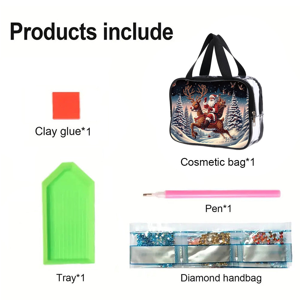 DIY Santa Claus Diamond Painting Bling Rhinestone Makeup Bag Large Storage Bag