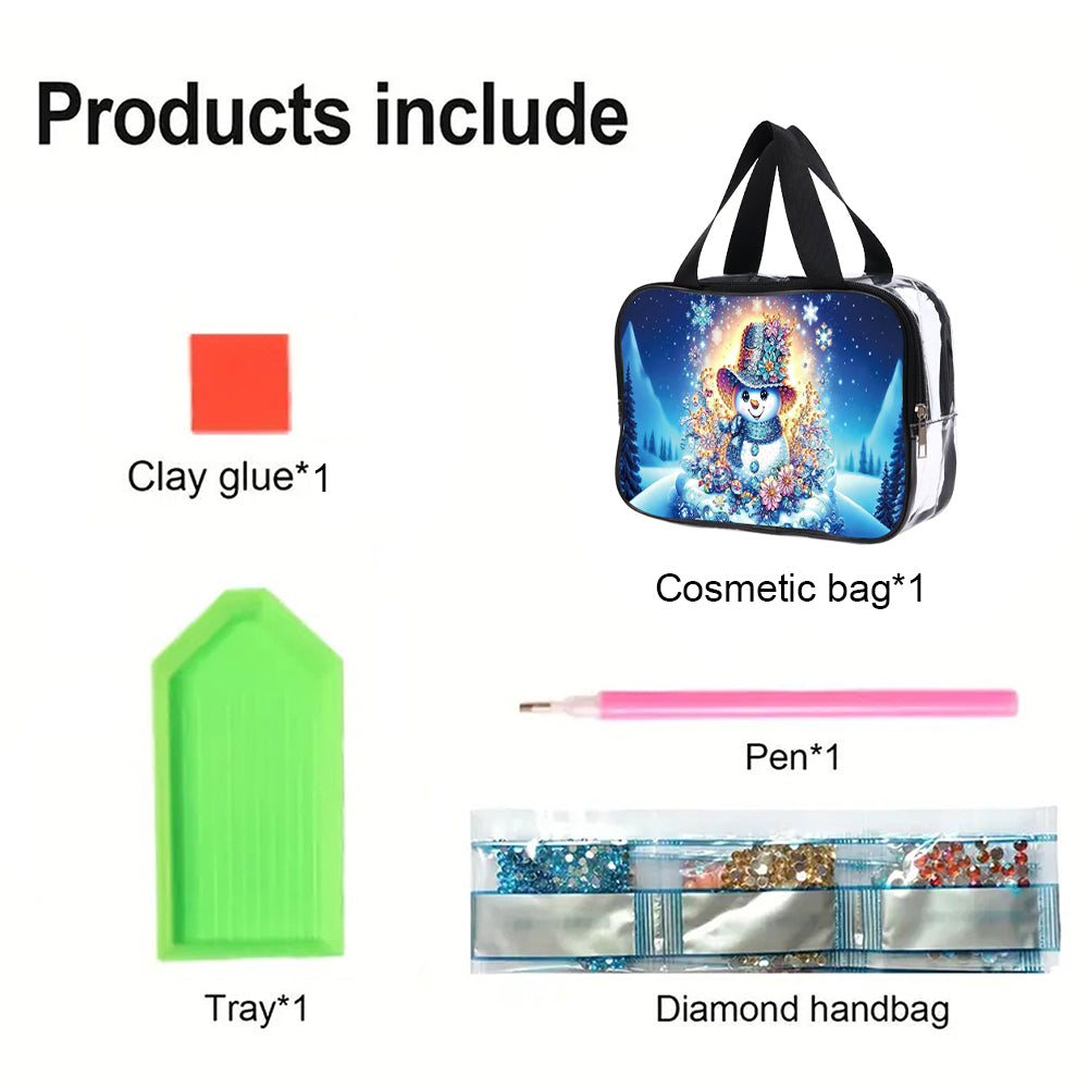 DIY Snowman Diamond Painting Bling Rhinestone Makeup Bag Large Storage Bag