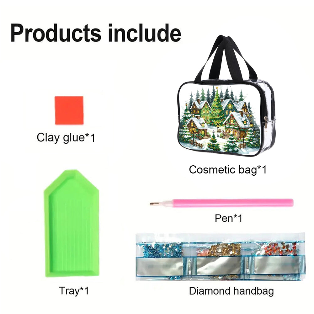 DIY Christmas House Diamond Painting Rhinestone Makeup Bag Large Storage Bag