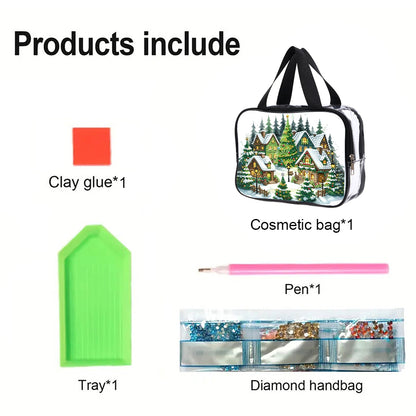 DIY Christmas House Diamond Painting Rhinestone Makeup Bag Large Storage Bag