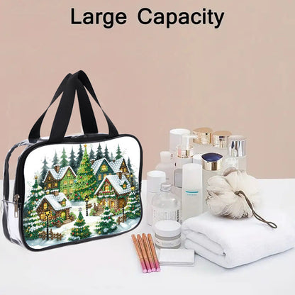 DIY Christmas House Diamond Painting Rhinestone Makeup Bag Large Storage Bag